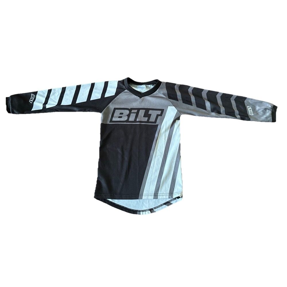 Bilt Jersey Youth Small Black Long Sleeve VNeck Motocross Cycling BMX Moto
